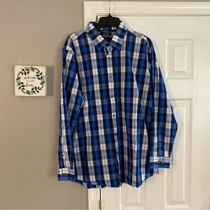 Apt 9 Premier Flex Slim Fit Blue White Plaid Men’s Dress Shirt 17 1/2 34/35